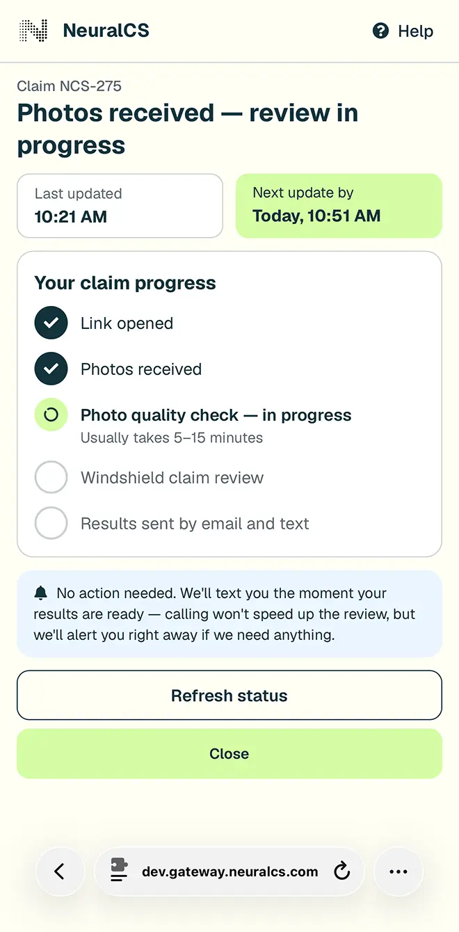 Guided photo capture helps every submission arrive with the evidence needed to progress.