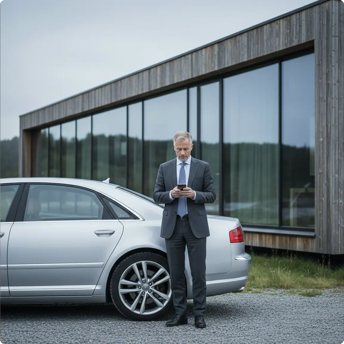 Claims professional beside a vehicle